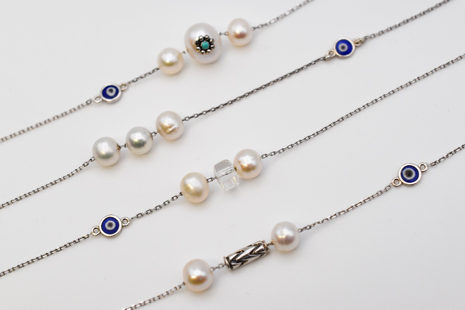 Embellished Pearl & Evil Eye Necklace