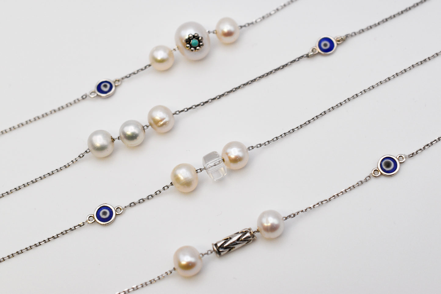 Pearl, Glass Bead & Evil Eye Necklace