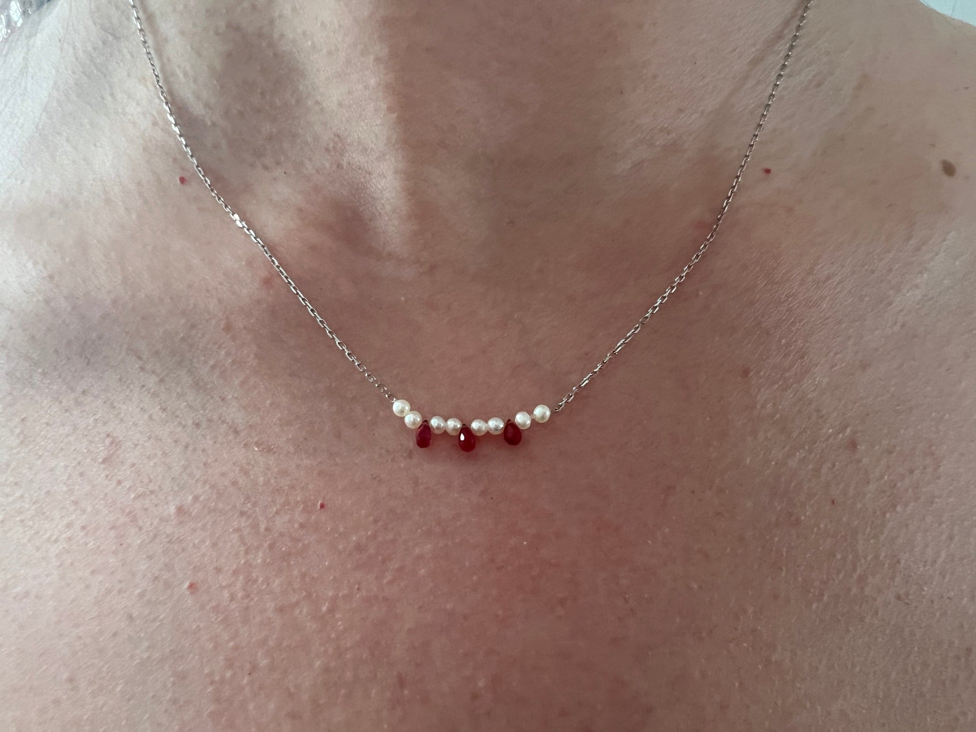 Pearl & Red Bead Necklace