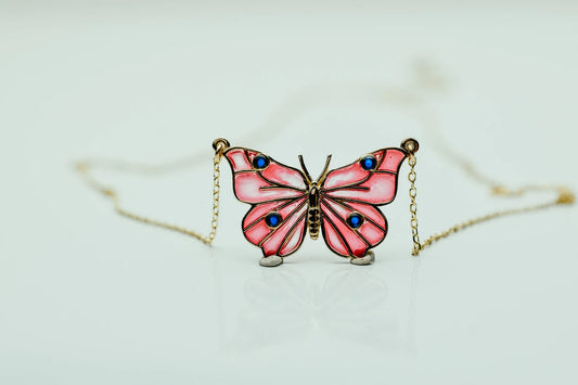 Pink Gemstone Butterfly Necklace