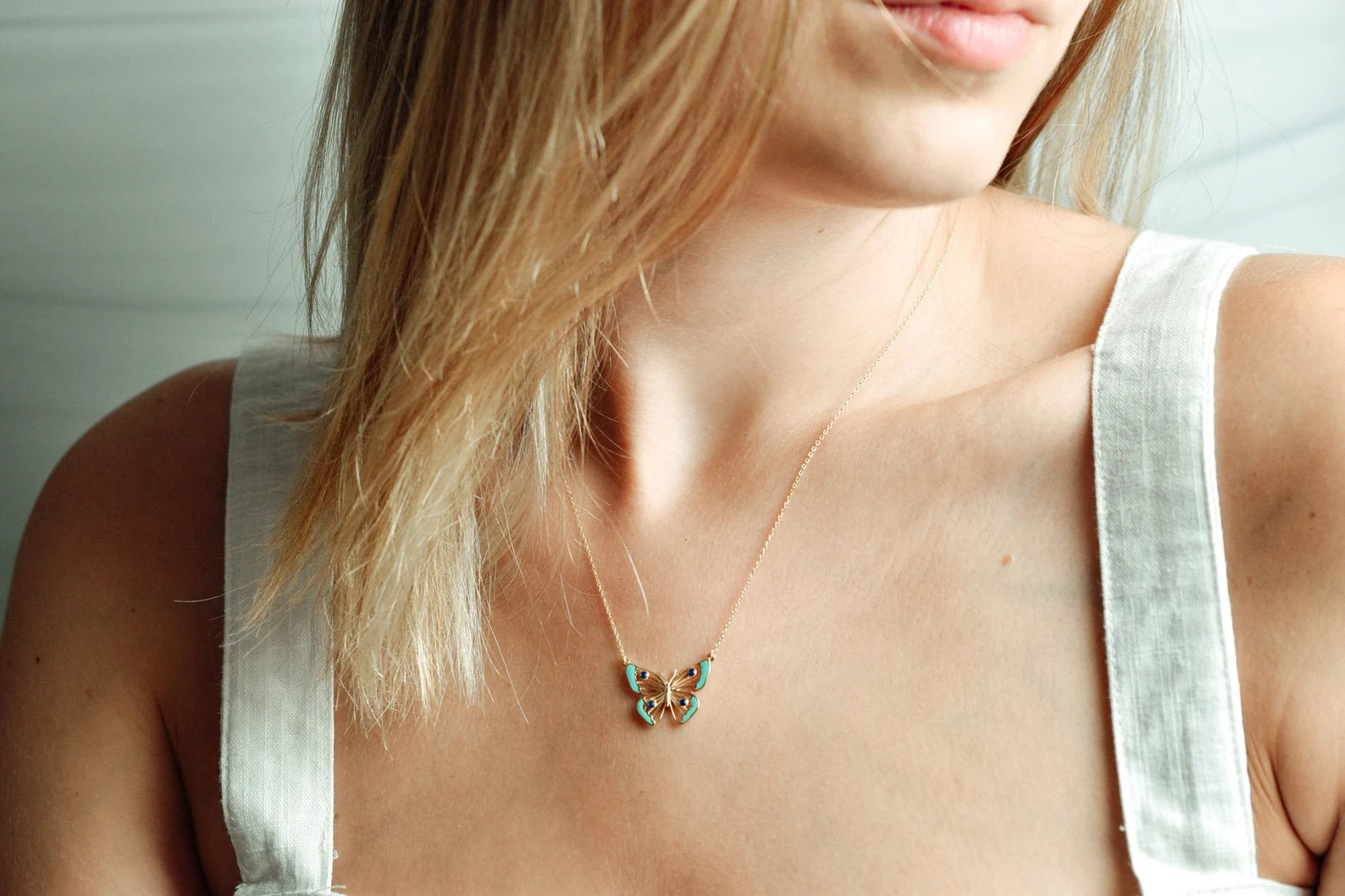 Enamel Tipped Butterfly Necklace